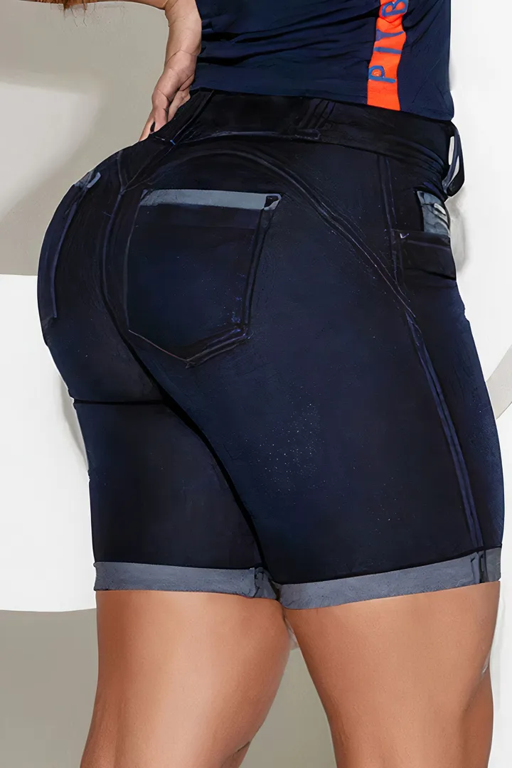 Button Front Cuffed Hem Tummy Control Butt Lifting Denim Shorts