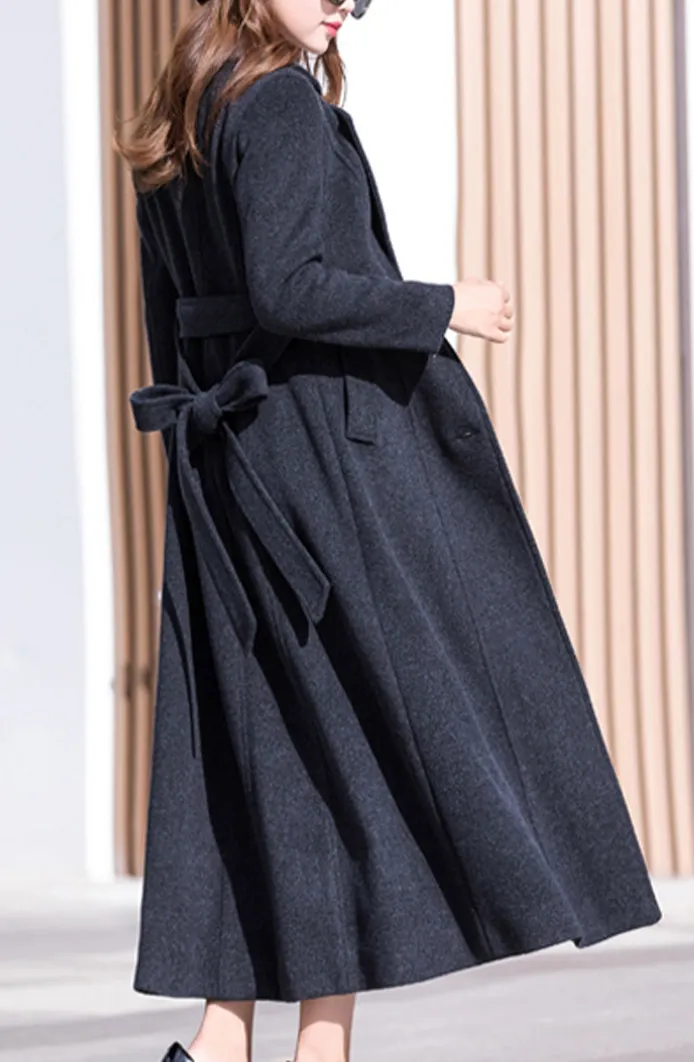 Classic Wool Blend A Line Pocketed Button Front Long Coat