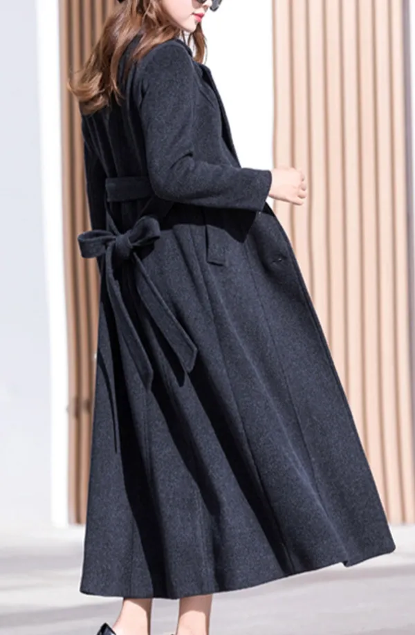 Classic Wool Blend A Line Pocketed Button Front Long Coat