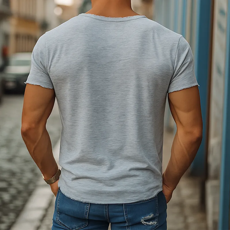 Woven Trim Ribbed Tee