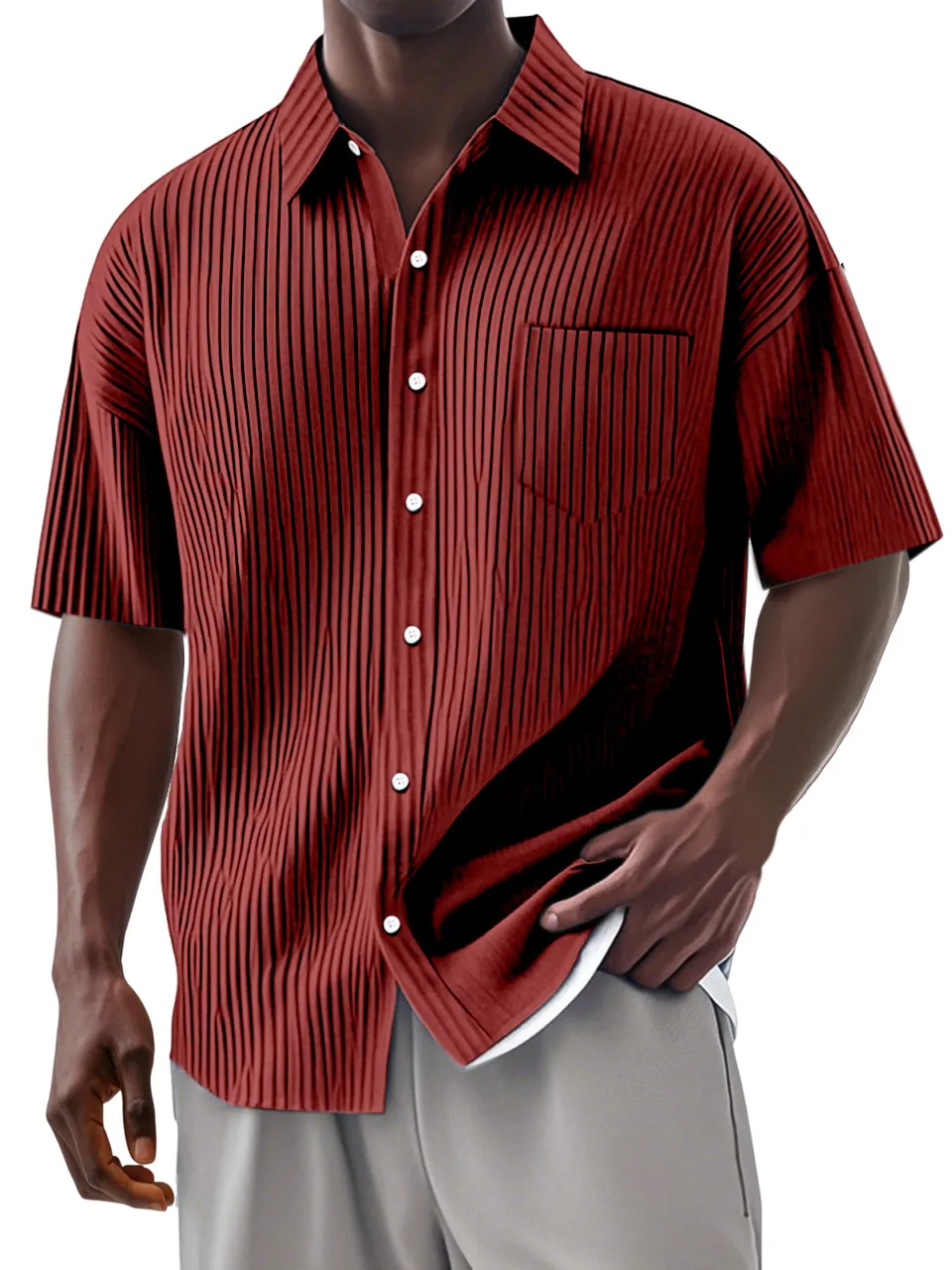 Short Sleeve Camp Collar Striped Shirt