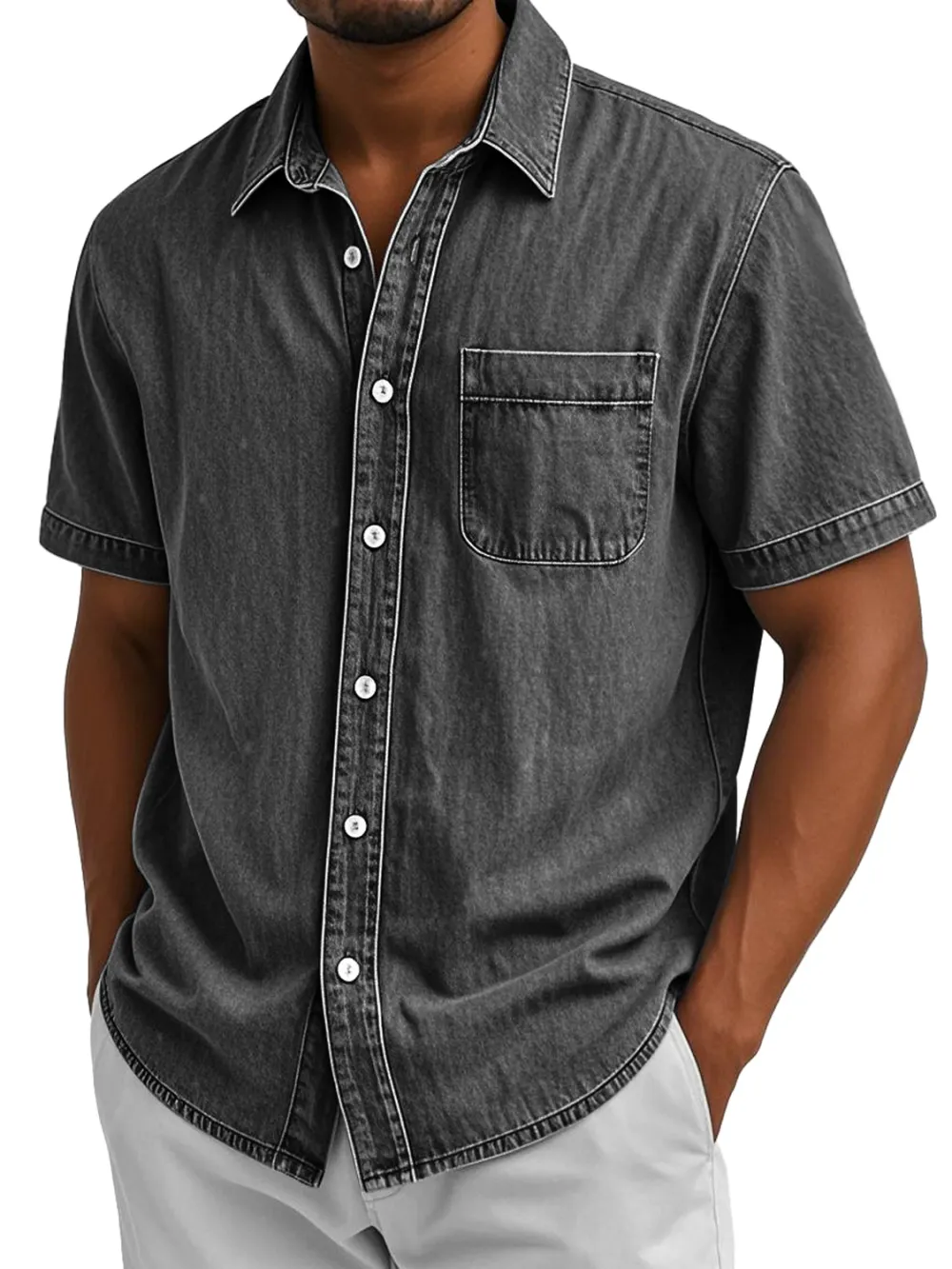 Short Sleeve Camp Collar Pocket Shirt