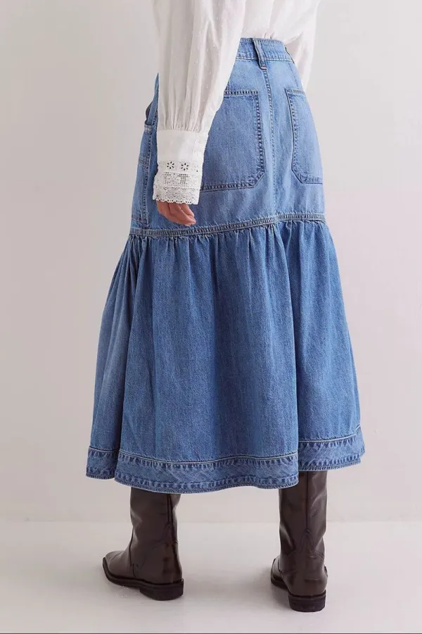 Denim Pocket Midi Skirt