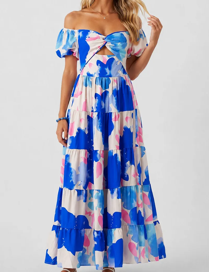 Bubble Short Sleeves Maxi Dress