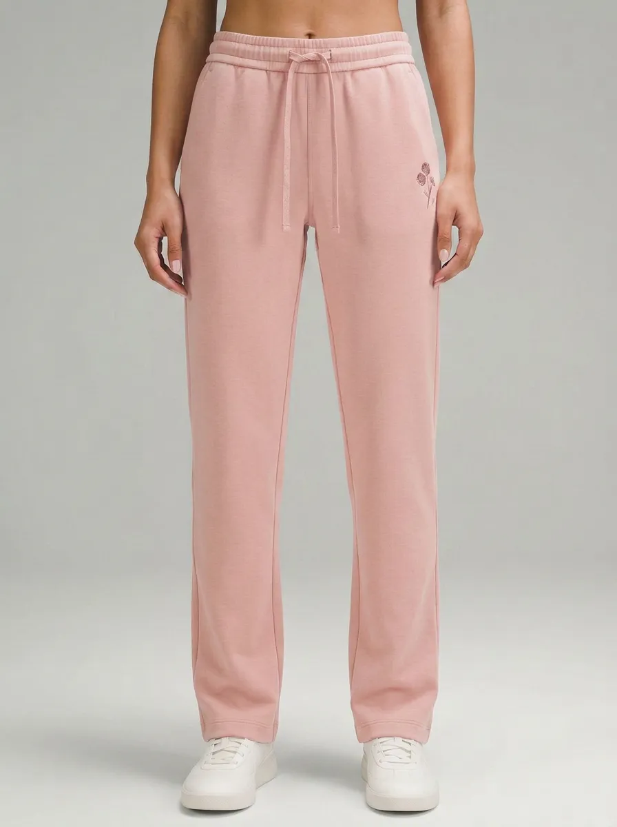 Women's Floral Minimalist Embroidered Mid-Rise Straight Leg Pants