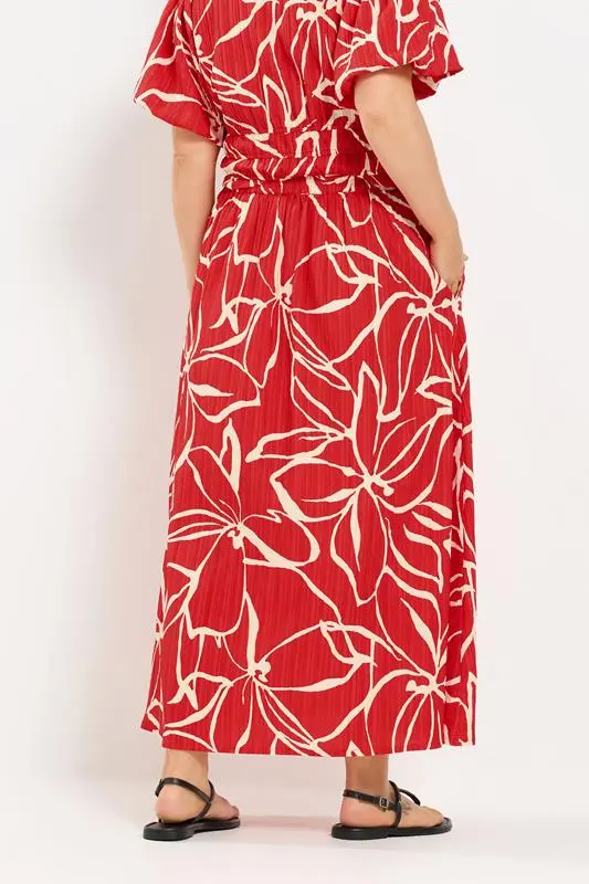 Red Floral Print Skirt