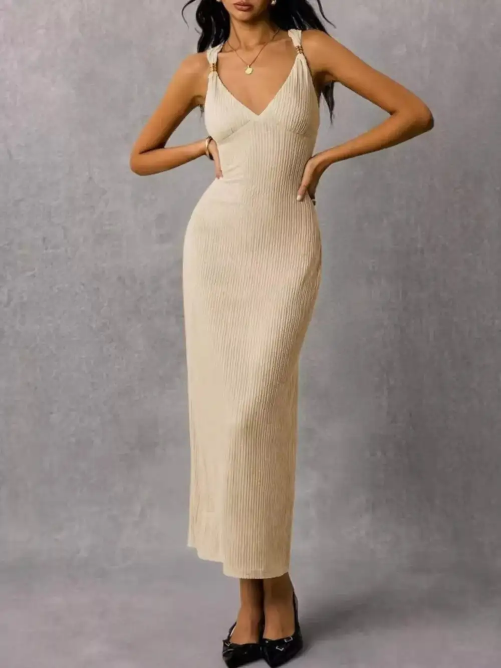Sleeveless Ribbed Knit Midi Dress