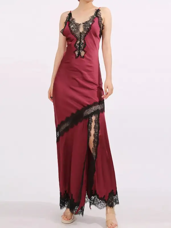Layered Detail Lace Slit Maxi Dress