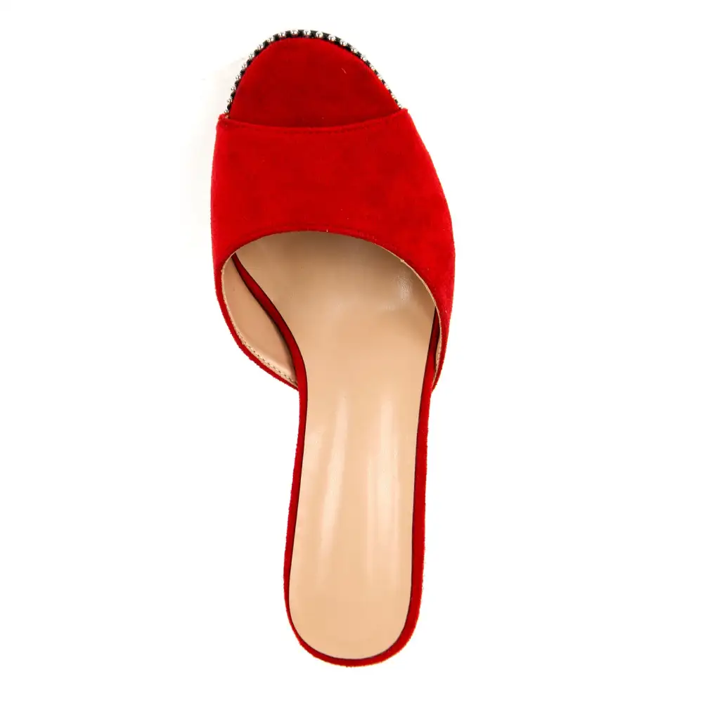 Round Toe Rivet Suede Stiletto Mule Sandals
