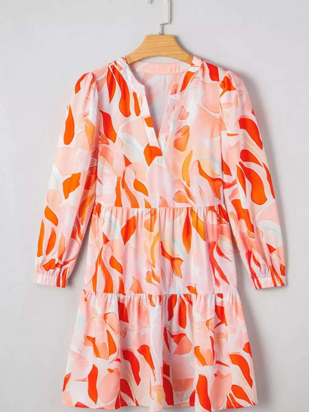 Abstract Print Tiered Long Sleeve Mini Dress
