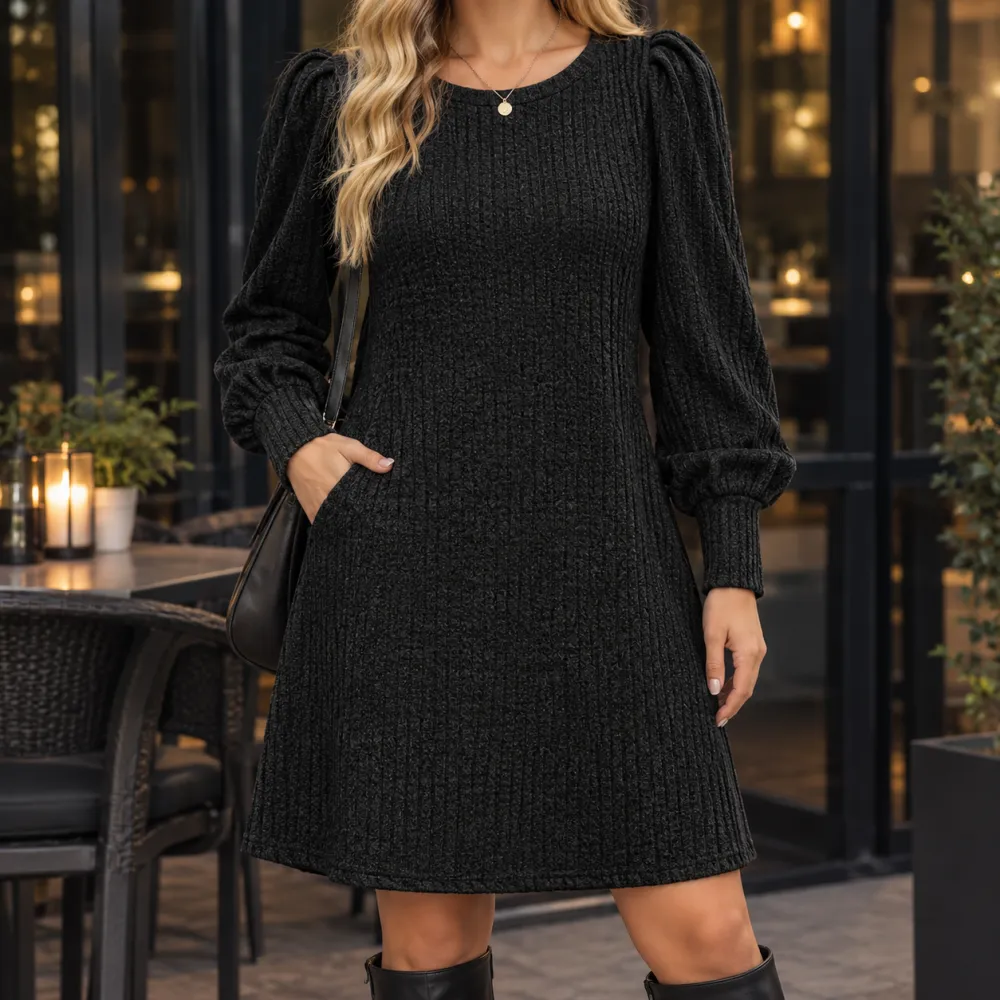 Ribbed A-Line Casual Dress