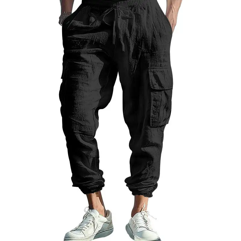 Men's Casual Linen Cargo Waist Pockets Cargo Pants