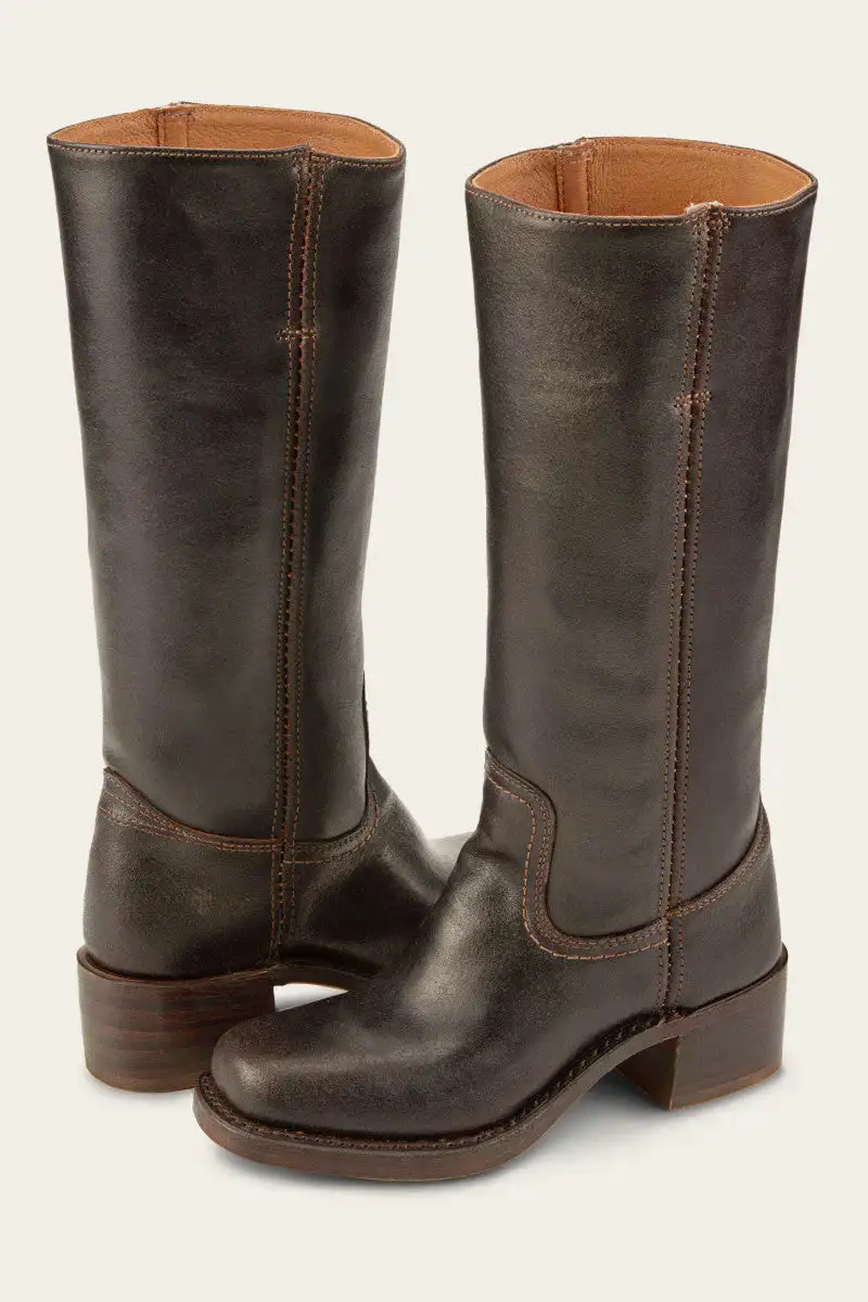 Leather Knee Tall Boots Western Cowboy Block Heel Boots