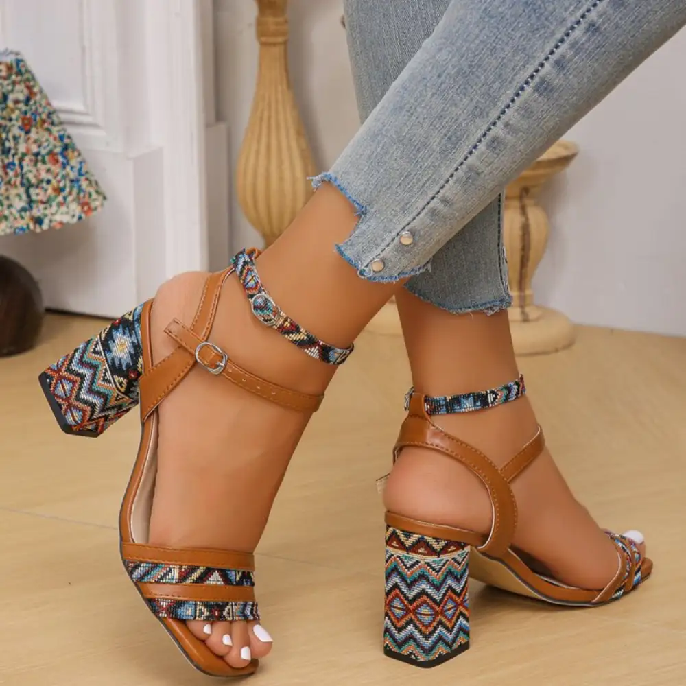 Knit Open Toe Block Heels Sandals