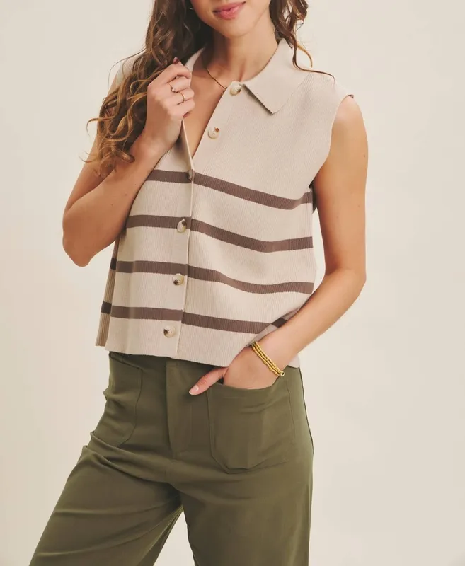 Ribbed Button-Down Sweater Vest
