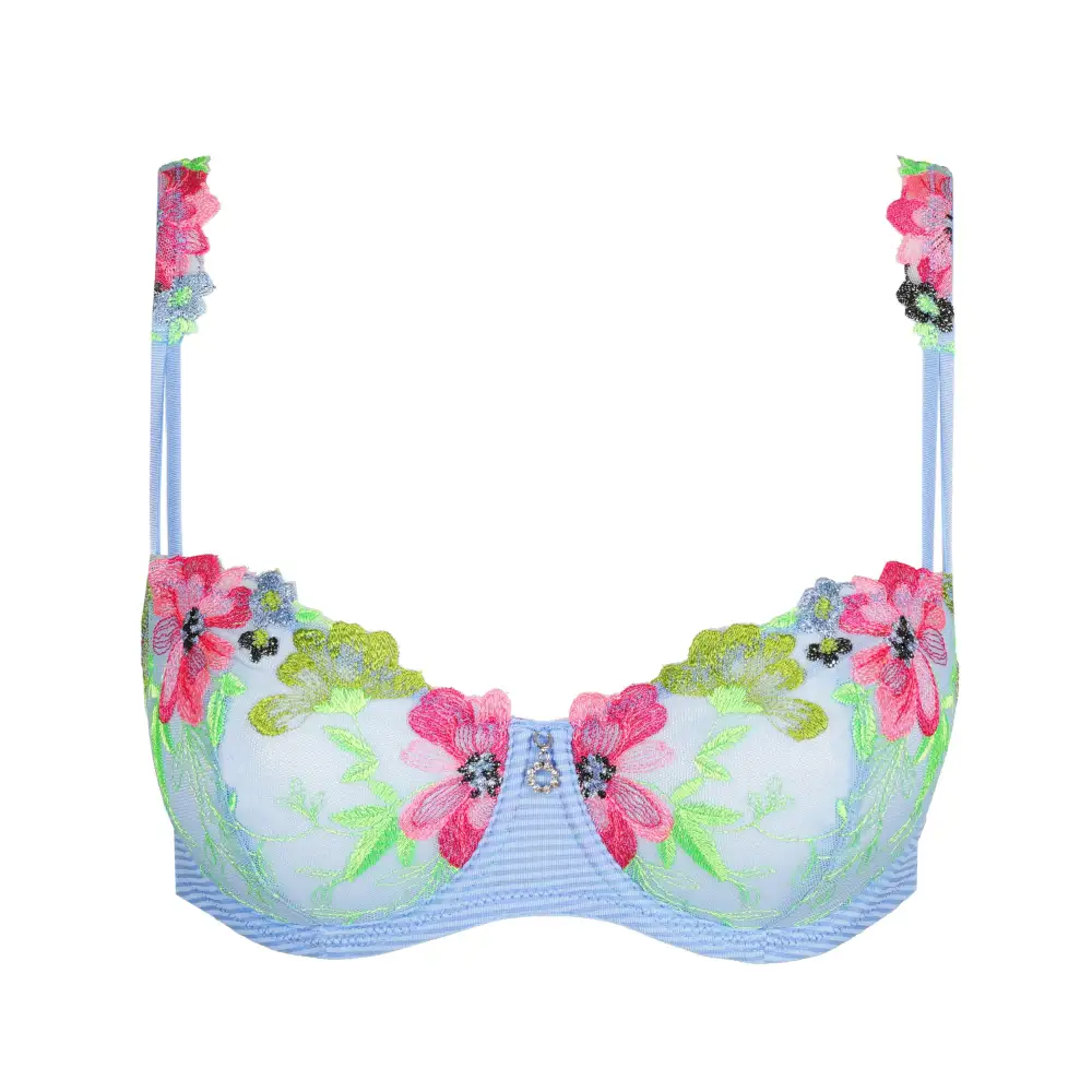 Women's Balconette Underwire Unpadded Adjustable Straps Embroidery Sheer Detail Bra
