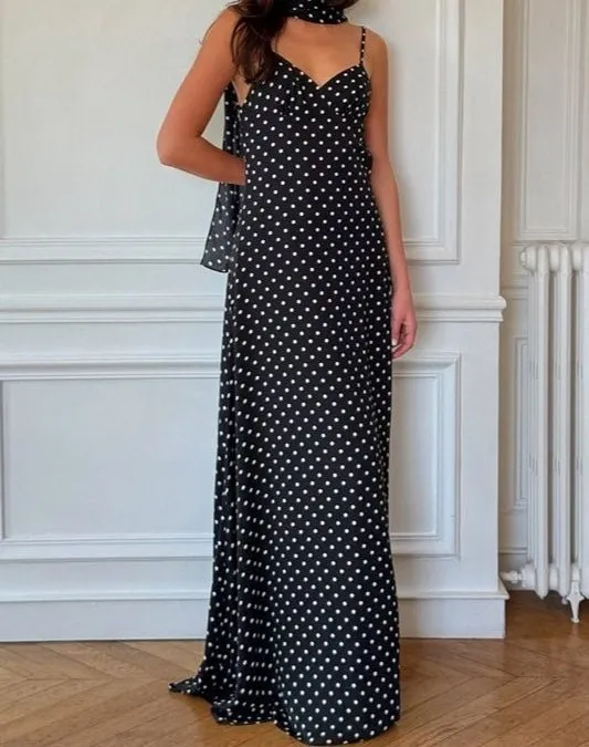 Polka Dot Backless Maxi Dress
