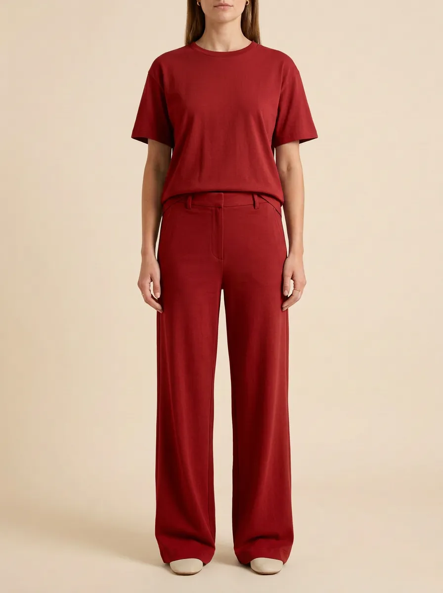 Women's Crewneck T-Shirt And Wide-Leg Trouser Matching Set