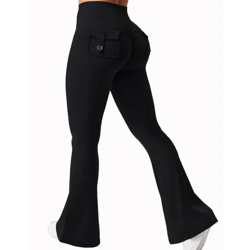 Wide Leg High Stretch Yoga Leggings Compression Fitness Pockets