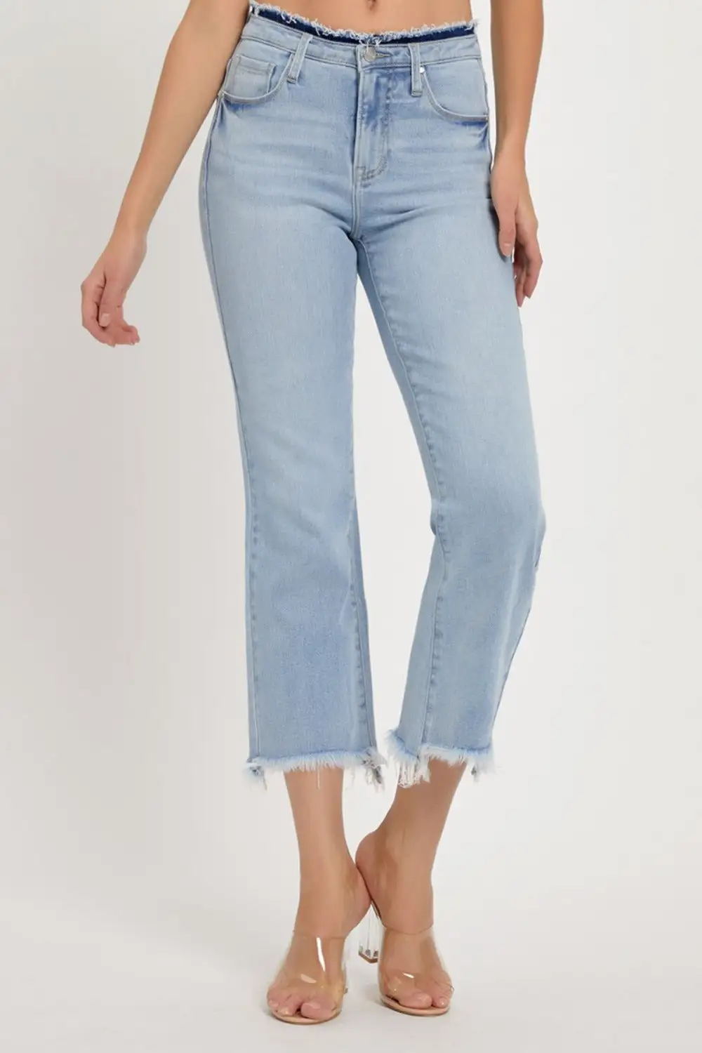 High Rise Raw Edge Crop Denim Jeans