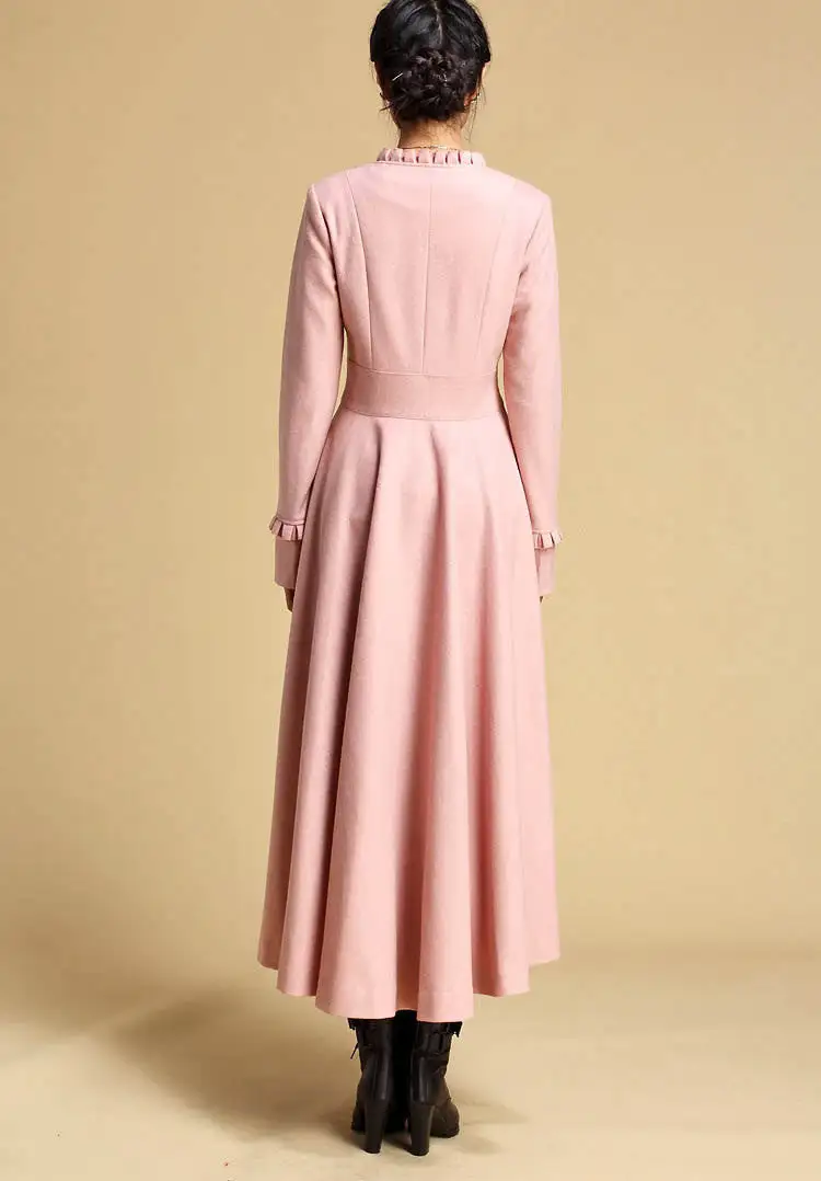 Wool Blend Fit and Flare Button Front Long Coat