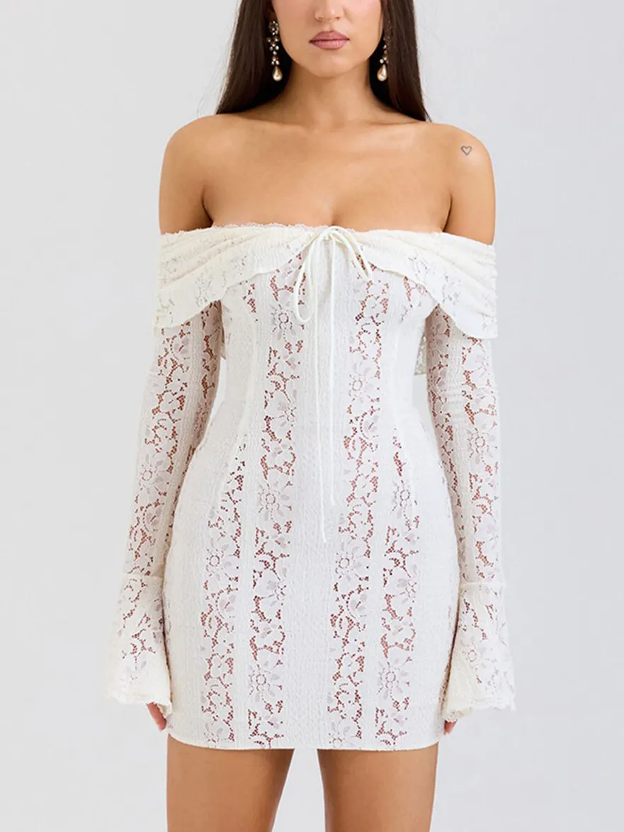 One Shoulder Lace Hip Wrap Mini Dress
