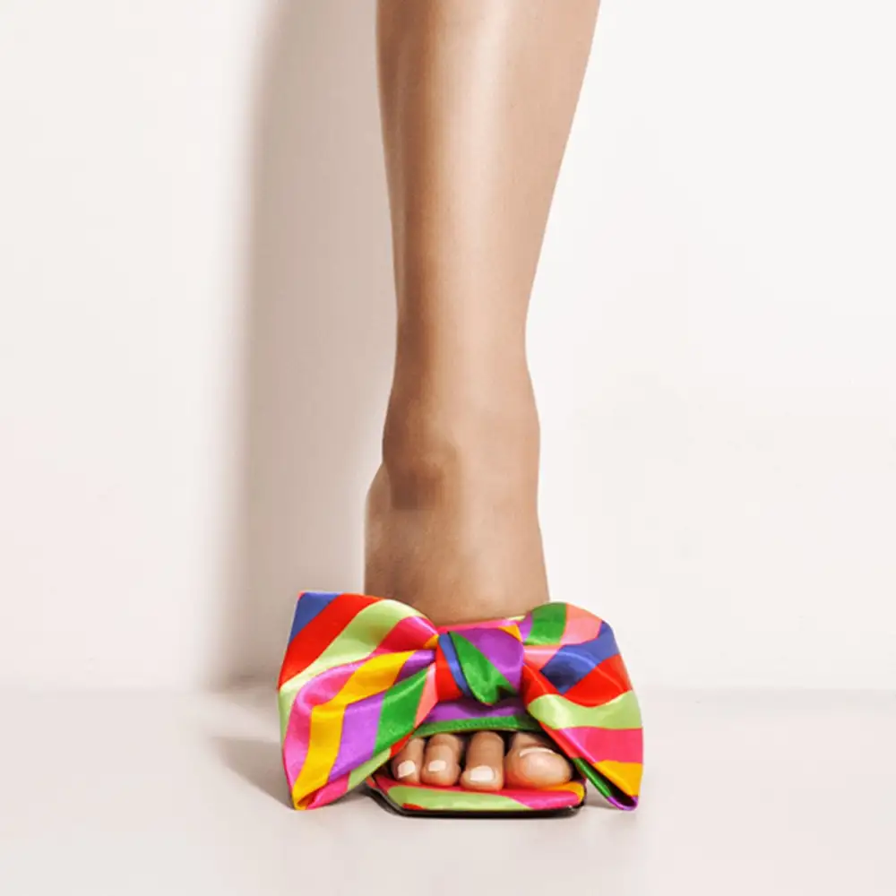 Bow Leather Square Toe High Stiletto Sandals