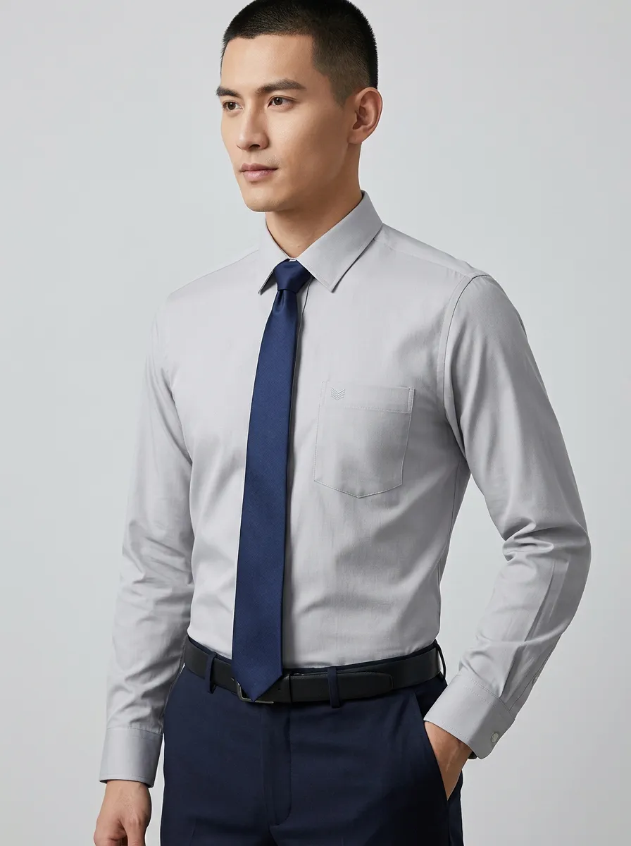 Men's Non-Iron Cotton Chevron Embroidered Long Sleeve Shirt