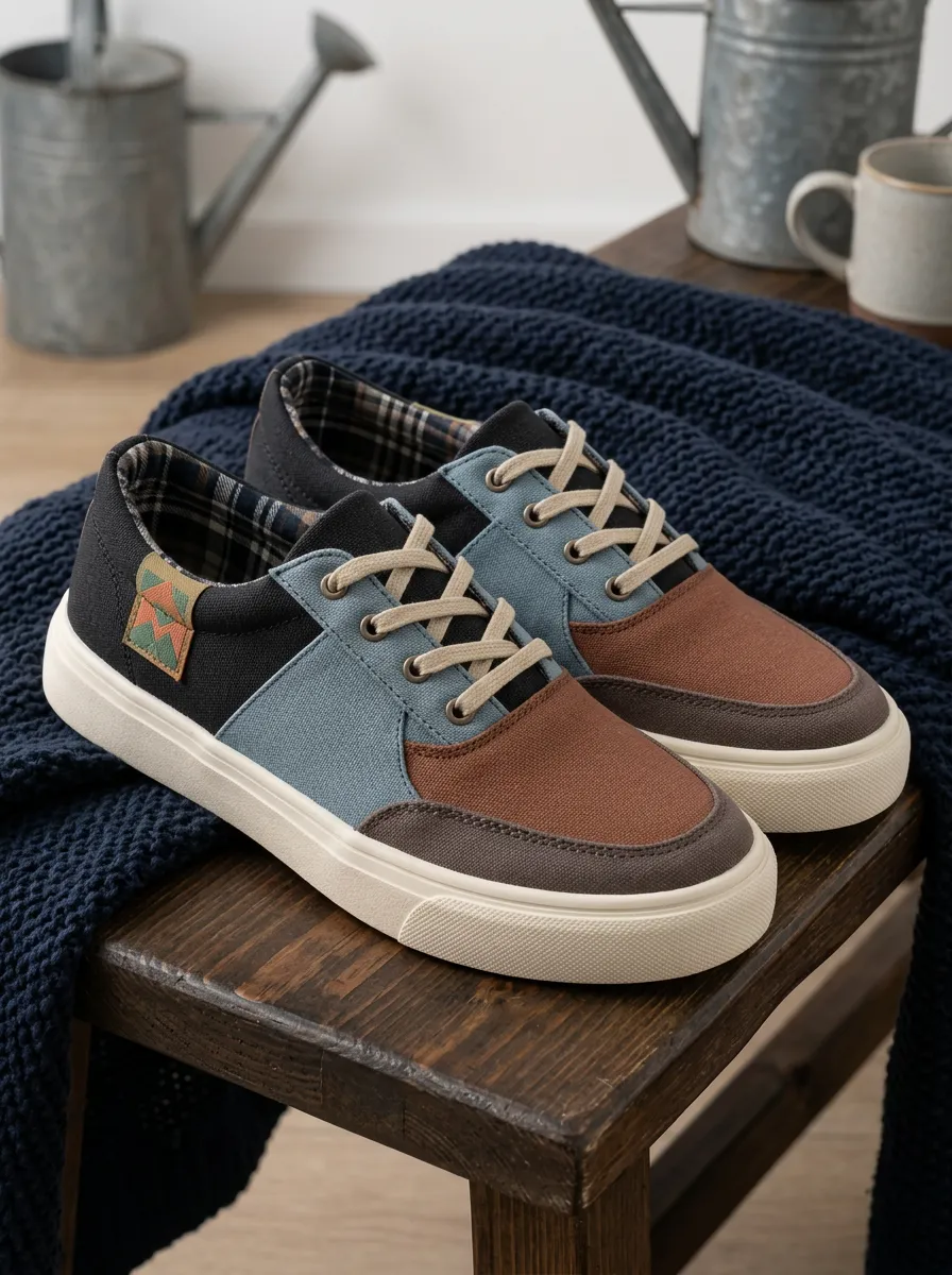 Men's Colorblock Geometric Patch Printed Canvas Shoes
