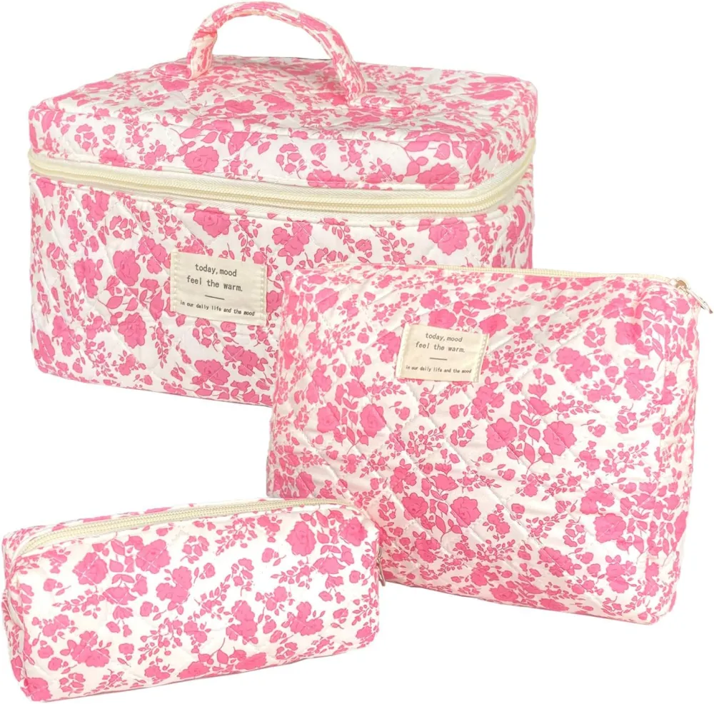 Quilted Floral Travel Makeup Bag