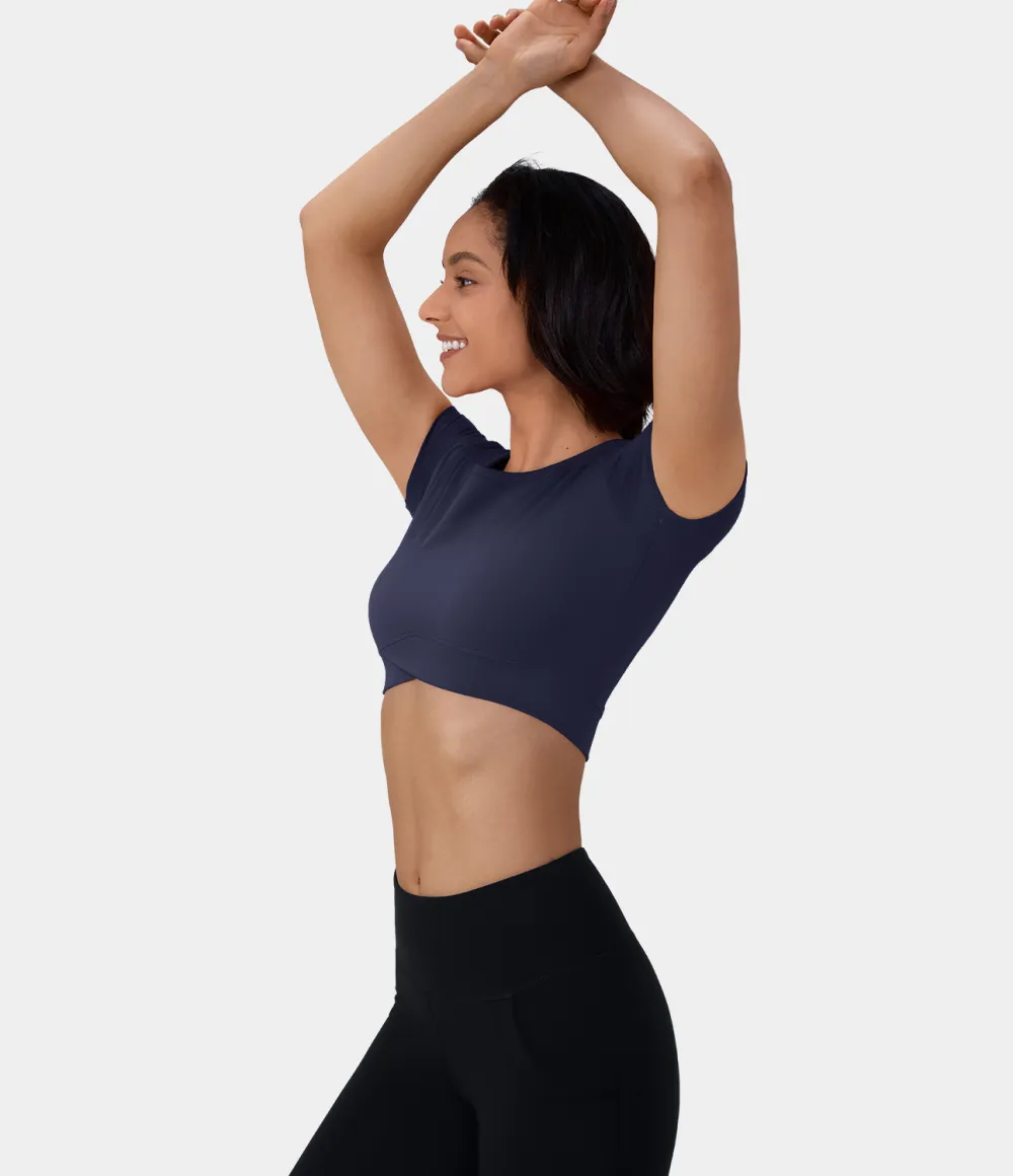 Softlyzero Plush Crossover Hem Cropped Sports Top