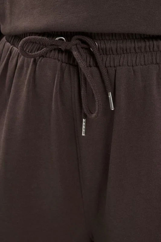 Chocolate Brown Drawstring Wide Leg Joggers detail 3