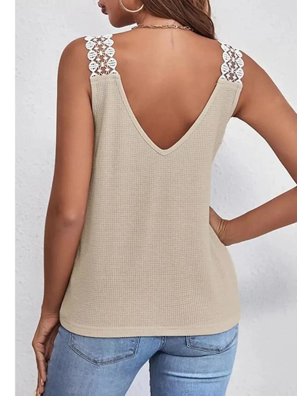 Refined V-Neck Lace-Trim Tank Top