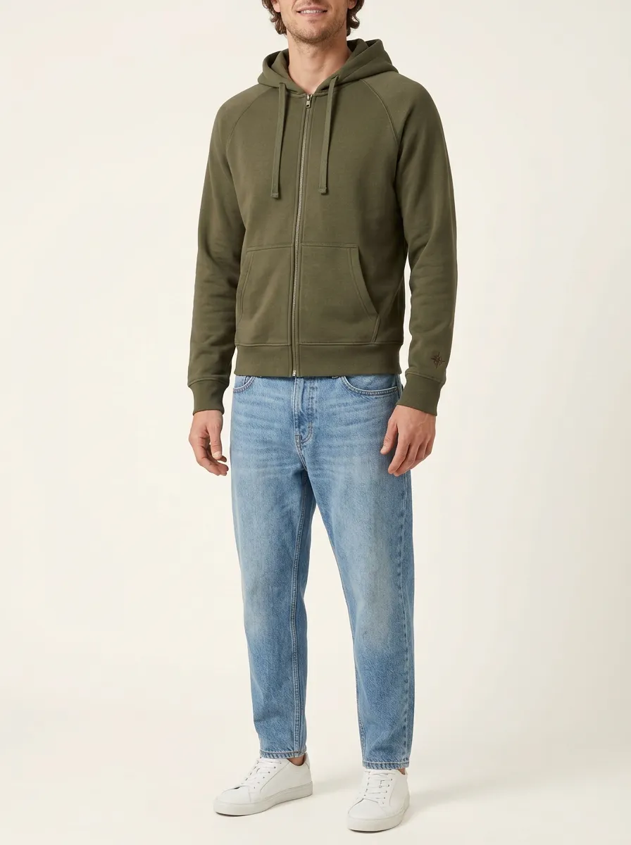 Men's Sleeve-Embroidered Raglan Full-Zip Hoodie & Jeans Set
