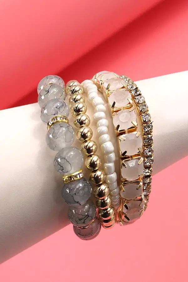 Rhinestone Glass Stretch Bracelet Set