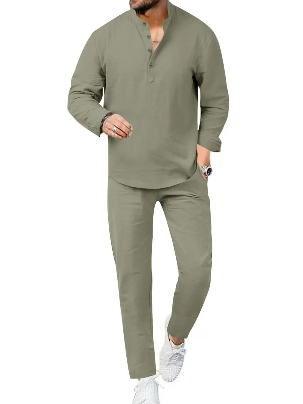 Men's Full Size Casual Long Sleeve Shirt and Pant Set