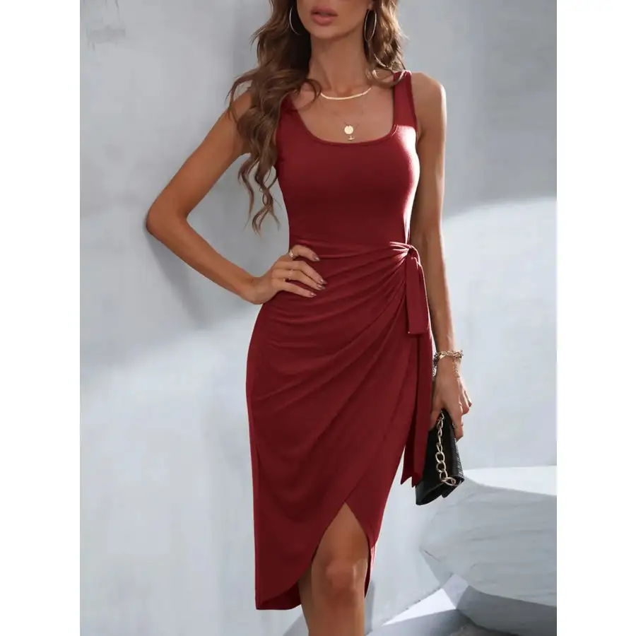 Wrap Tank Midi Dress with Asymmetric Hem