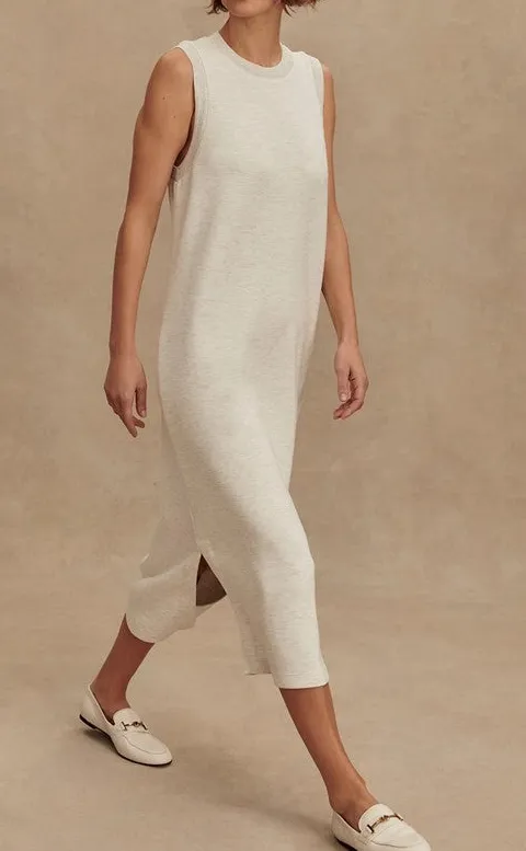 Beige Linen Sleeveless Column Midi Dress