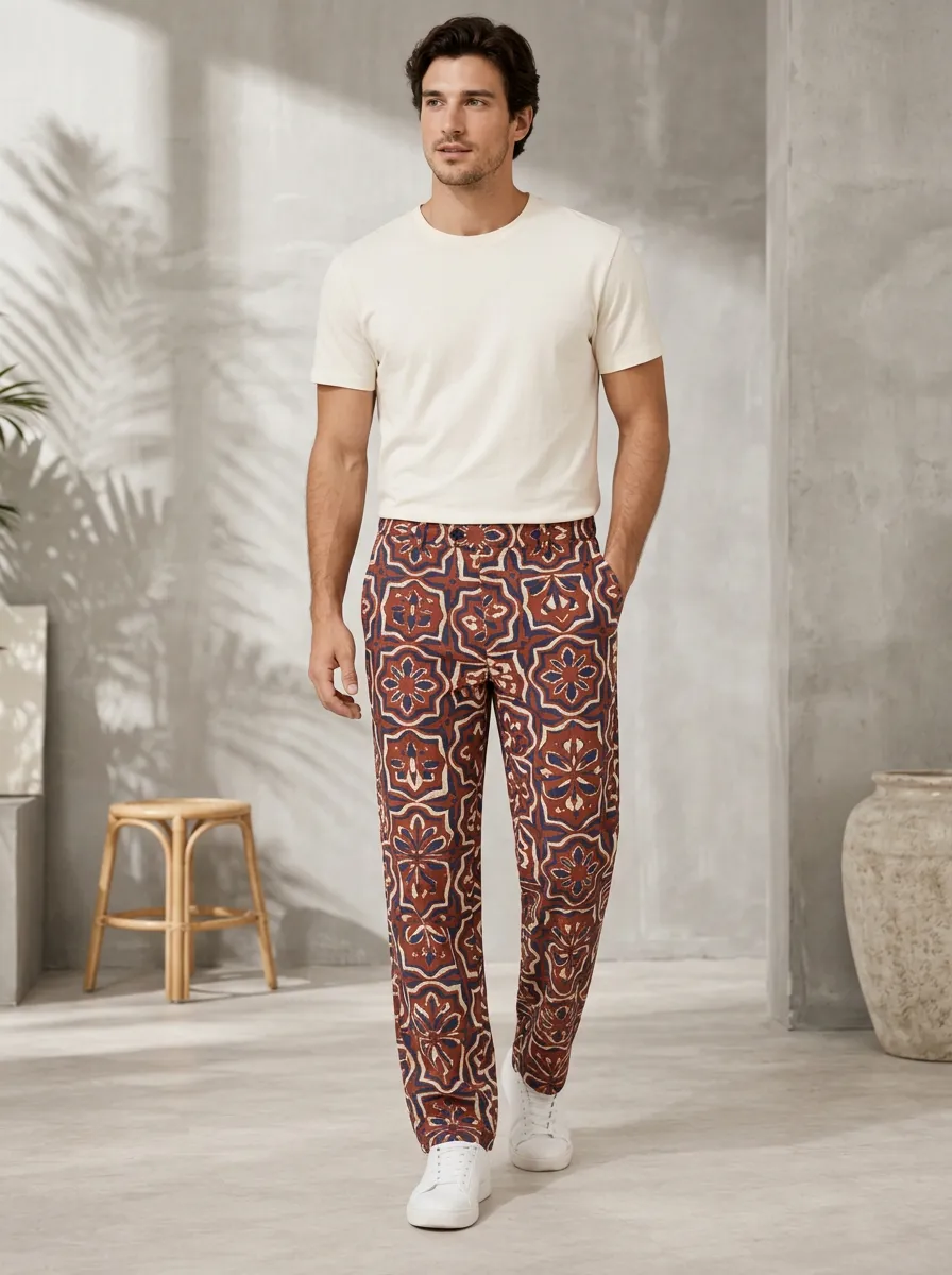 Men's Bohemian Floral Geometric Printed Pants