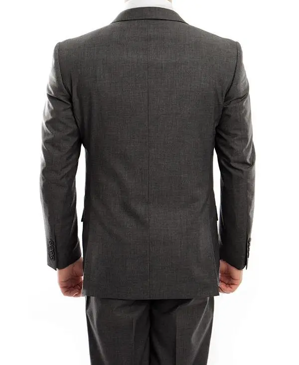 Dark Gray Modern Fit Wool Linen Notch Lapel Flat Front Blazer
