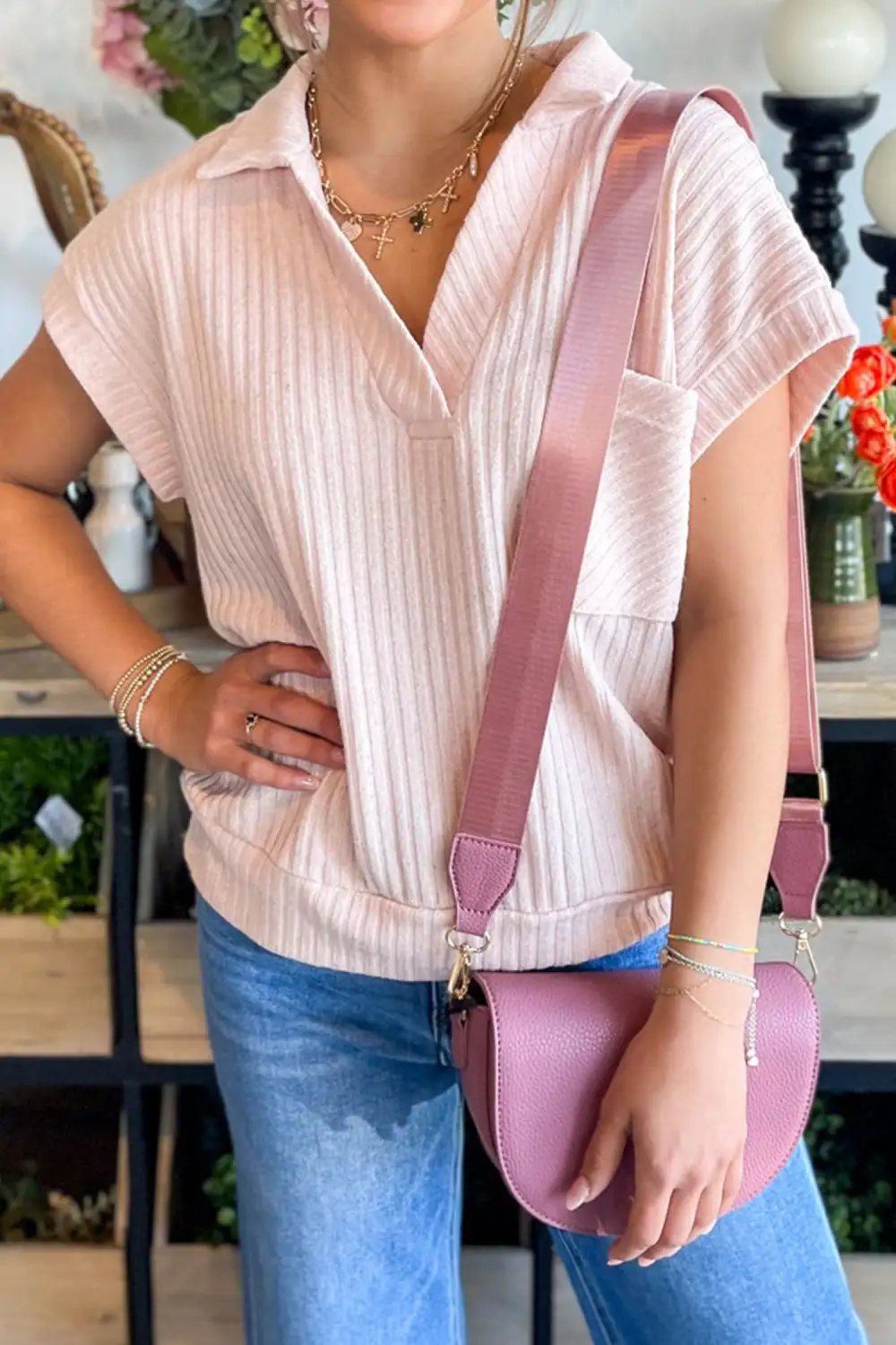 Collared Neck Ribbed Tee
