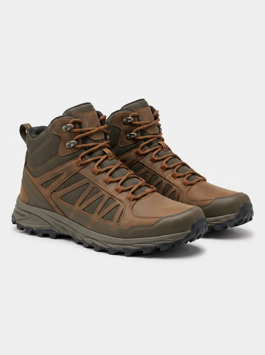 Men's Outdoor Hiking Brown Leather Printed Boots