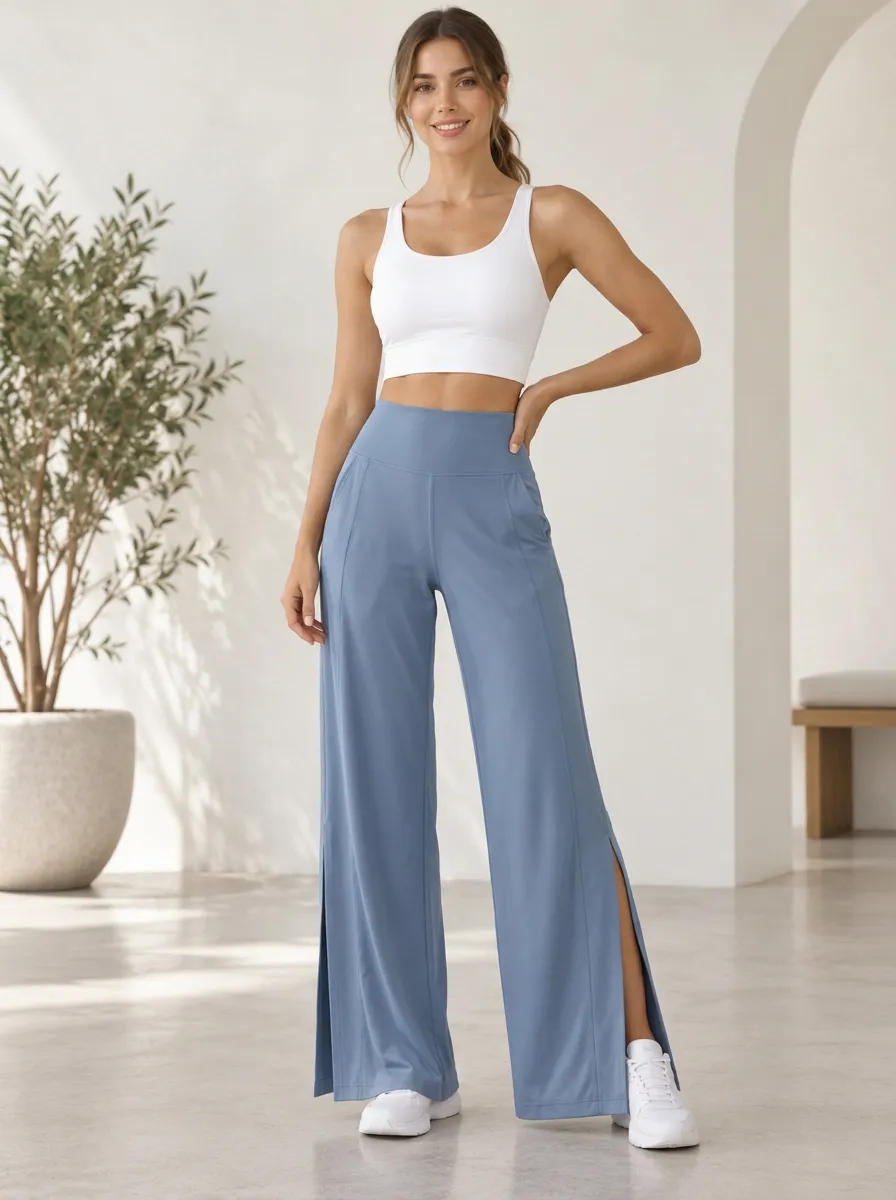 Gentle Movement Women's Wide Leg Split Hem Athletic Pants