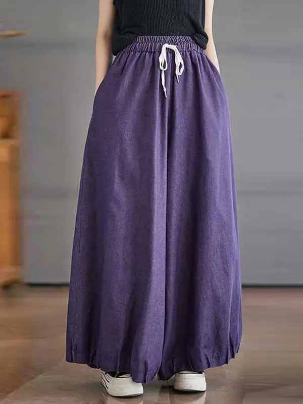 Women's High Waist Loose Fit Drawstring Pleated Cropped Pants