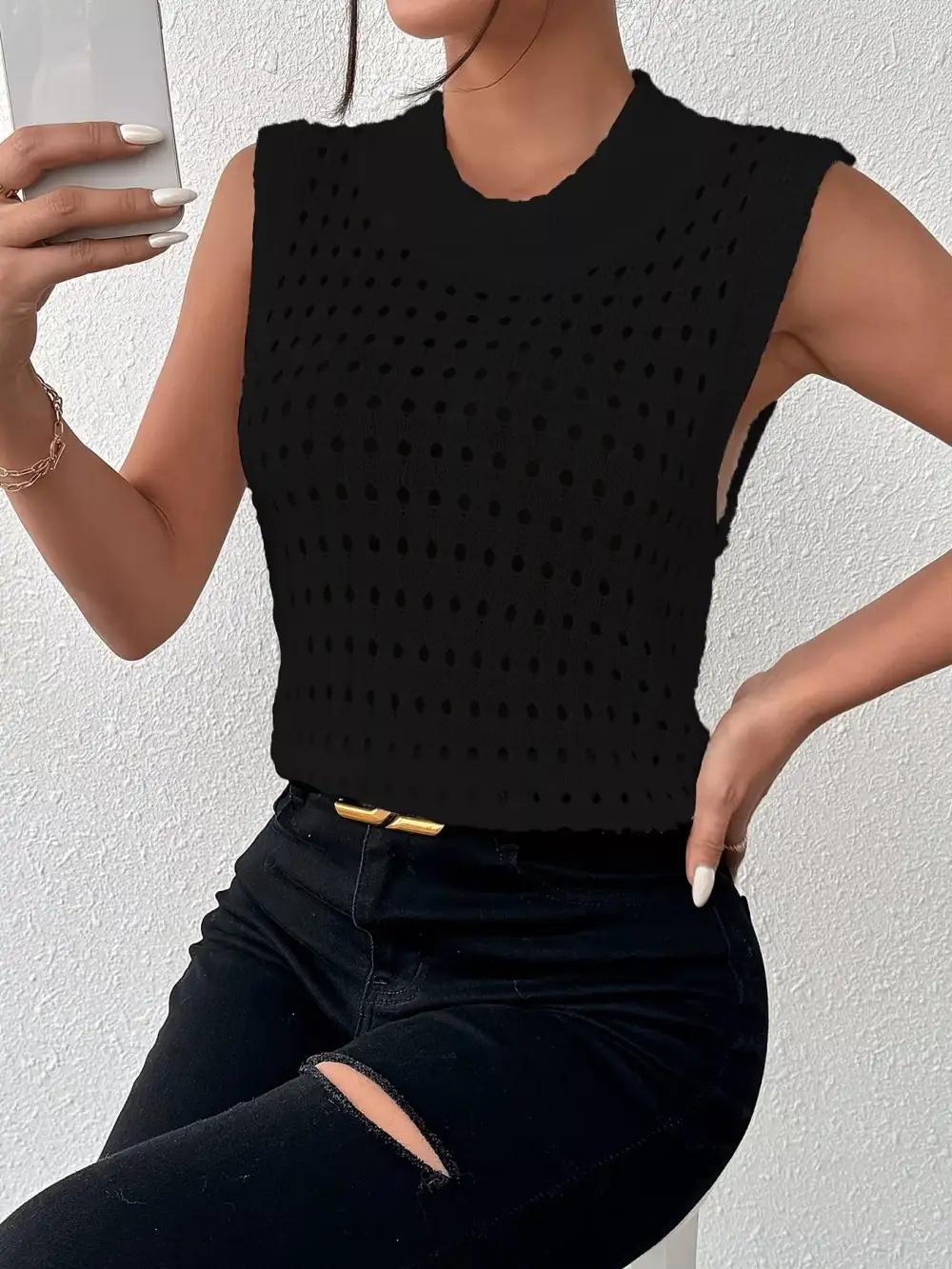 Round-Neck Knit Tank Top