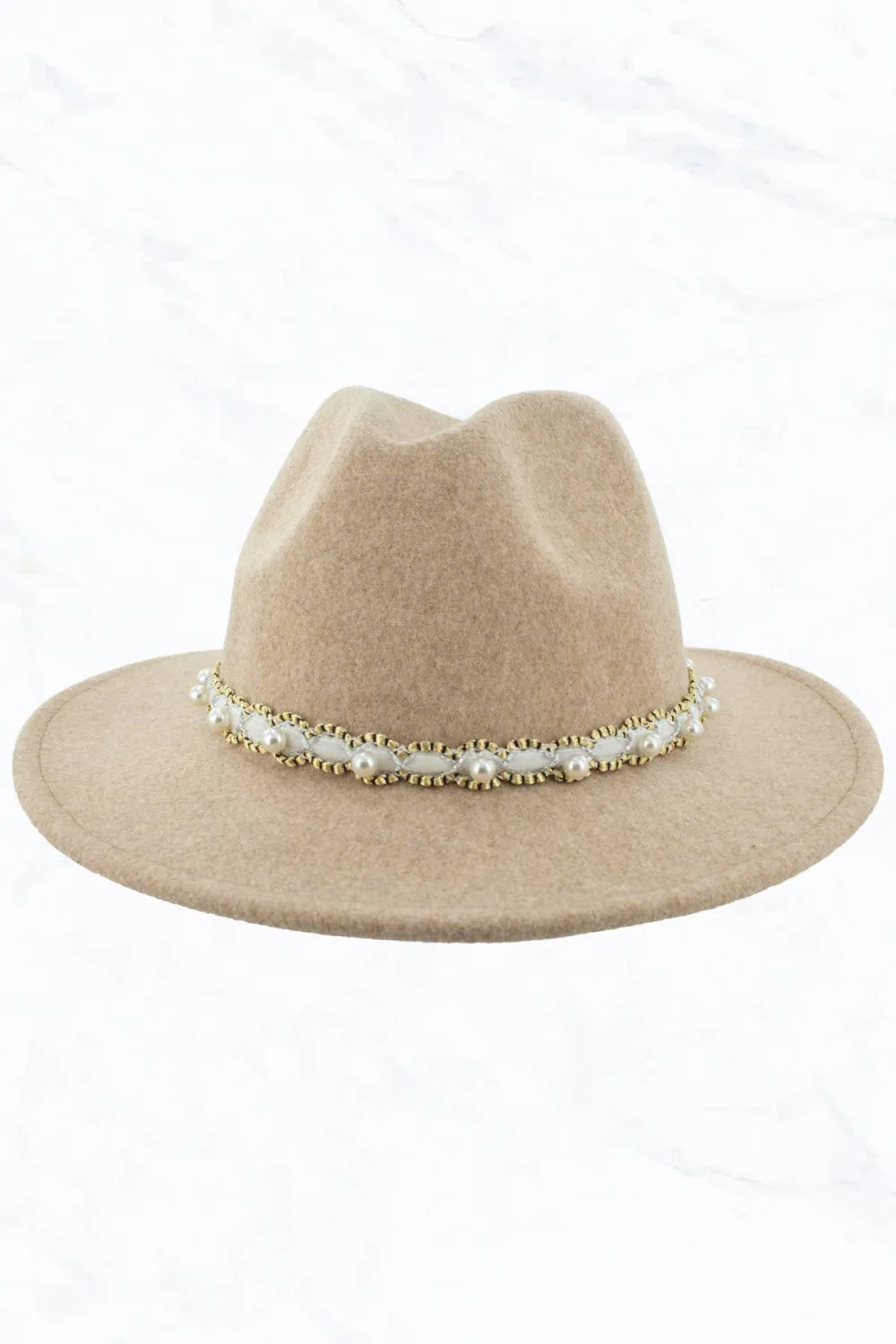 Woman Jazz Hat Pure Wool Top Pearl Belt Hat