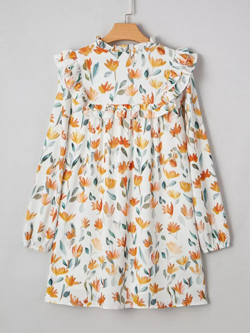 Layered Detail Floral Printed Ruffle Mini Dress