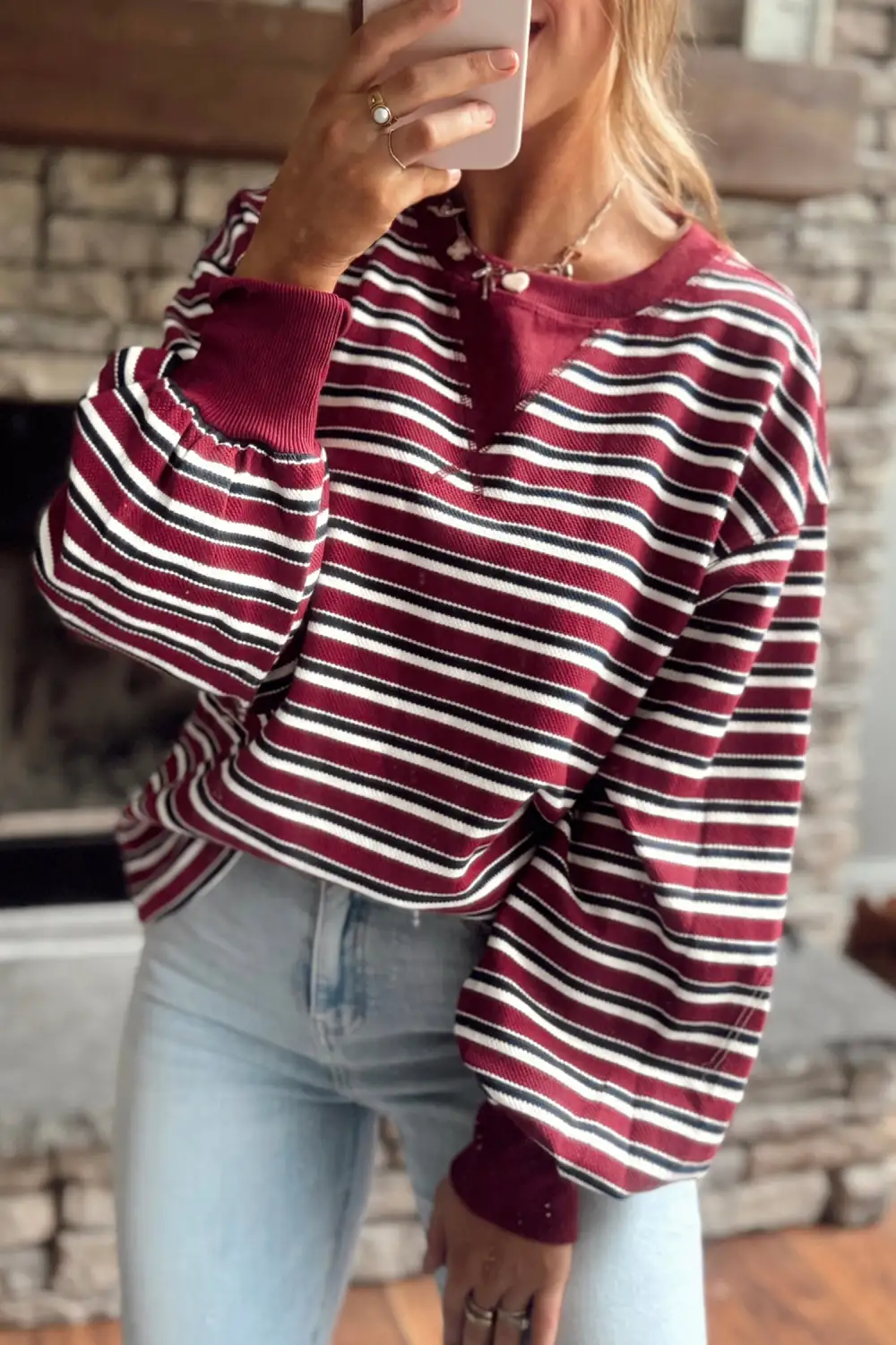 Refined Striped Ribbed Relaxed Long Sleeve Top