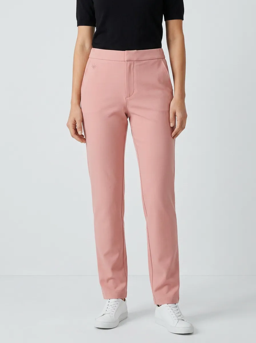 Women's Minimal Leaf Emblem Graphic Mid-Rise High-Stretch Straight-Leg Pants