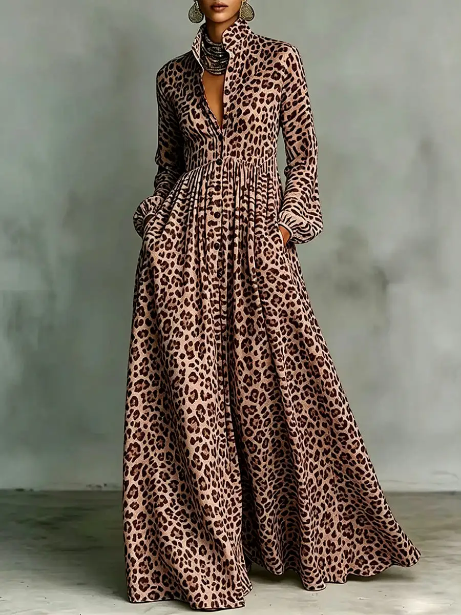 Pleated Buttoned Long Maxi Dress